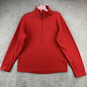 Lands' End Womens Fleece Jacket Sweater Size Medium 1/2 Zip Up Red Mock Neck